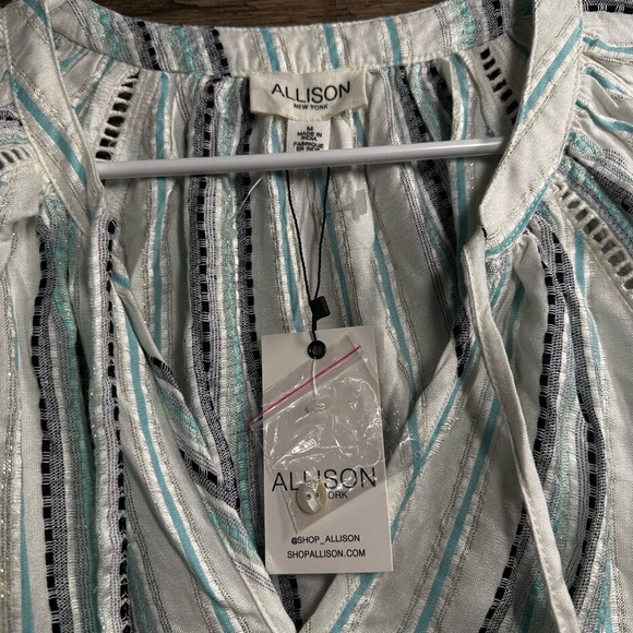 Allison Taylor White Blue Silver Tie Front Tunic - Picture 2 of 8